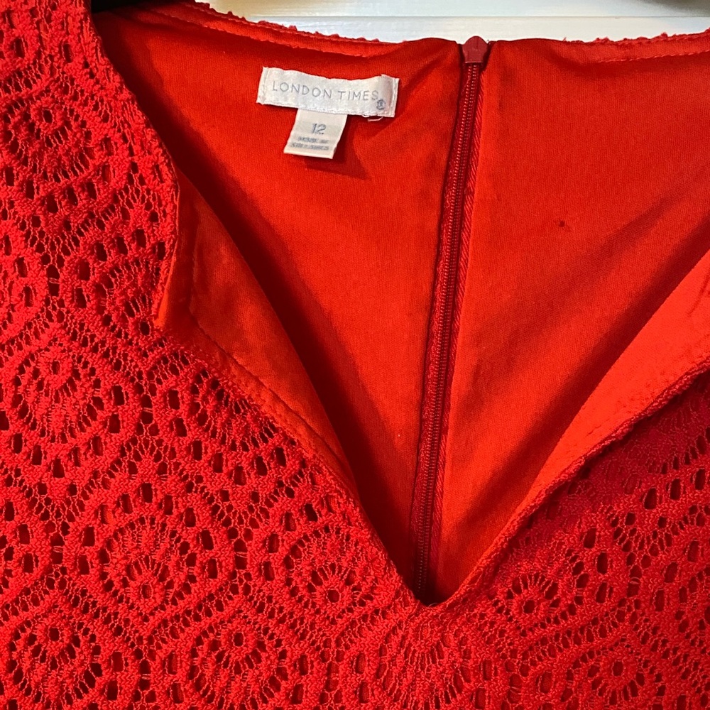 London Times Vibrant Red Crochet Dress